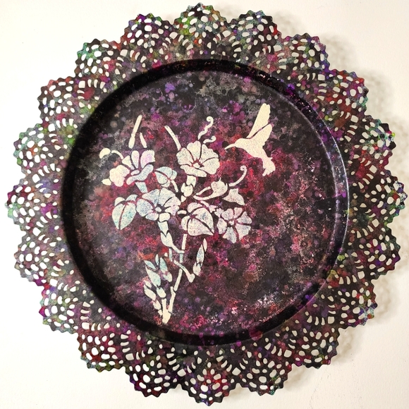 Hand Crafted Other - HANDCRAFTED Upcycled Metal Tray HANDPAINTED Tabletop Art Decor Floral Artwork